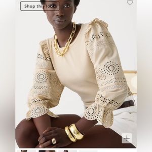 JCREW 	RUFFLE-TRIM EYELET TOP IN VINTAGE RIB
SMALL / PALE BONE